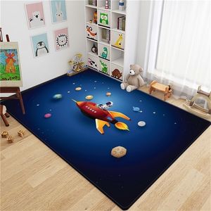 Dessin animé fusée astronaute 3D tapis enfants chambre espace flanelle éponge tapis de sol adolescent tapis mignon ramper jouer chevet 220301