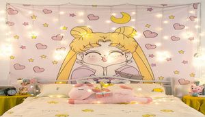 Cartoon Sailor Moon Printed Anime Tapestry Girl Dorm Room Decor Wall Hanging Tapiz Pink Tapestries 2106081865226