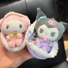 Cartoon Sanrios Melody Kuromi Baby Series Kawaii Pacifier Pendant Key Chain Plush Doll Holiday Gift Children Toys 240422