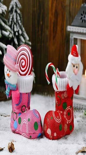 Dessin animé Santa Snowman Head Boots Christmas Boots Osmas Kids Candy Gift Sac Nouvel An Home Christmas Decorations Pendants Stockings233S1823567