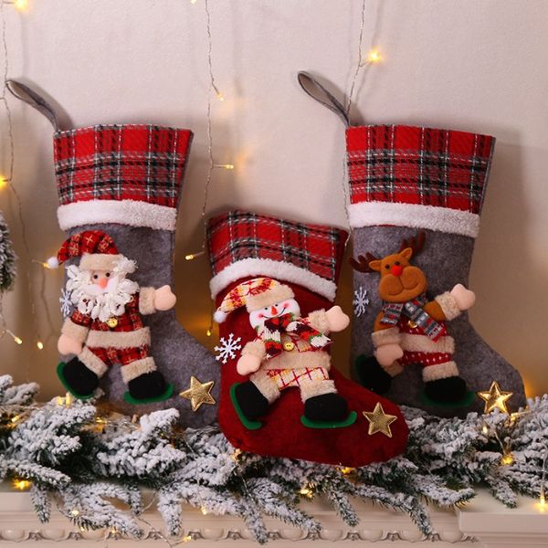 Dessin animé Santa bonhomme de neige renne bas bonbons cadeau sac grande taille poupée de noël chaussettes décorations de noël ornements cadeaux de noël