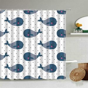 Dessin animé Sea Animal Blue Dolphin Fish Motif Rideau de douche Set Fun Enfants Salle de bain Décoration Toilette Partition Écran étanche 211116