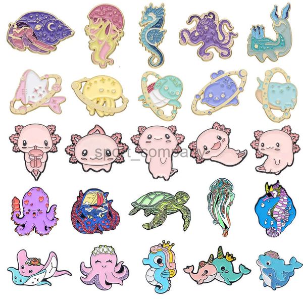 Dessin animé Animal Émail Brooch Hermite Crabe Crabe Mélançois Pocopus Poctopus Turtle Salamandre Dolphin Badge mignon épingles punk bijoux