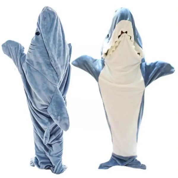 Saco de dormir de tiburón de dibujos animados, pijamas, manta de tiburón para siesta de oficina, Karakal, manta de chal de sirena de tela de alta calidad para niños y adultos 240123