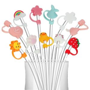 Cartoon Silicone Straw Tips Drinking Dust Cap Splash Proof Plugs Cover Creative Cup Accessories 6-8mm Straw Toppers Sealing Tools SN6312