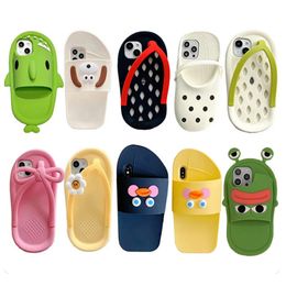 Cartoon Simulatie Slippers Schoenen Zachte Siliconen Telefoon Case Voor Iphone 14 13 12 Mini 11 Pro Xs Max 6 7 8 Plus Xr Se 3D Leuke Cover Case