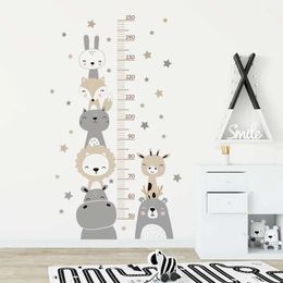 Cartoon Smile Animals Bear Lion Deer Hippo Stars Hauteur Ruller Wall Stickers For Kids Room Boy Girl Nursery Decals PVC 240410