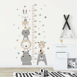 Cartoon smile Animals Bear Lion Deer Hippo Stars Hoogte Ruller Wall Stickers For Kids Room Boy Girl Nursery Decals PVC 240410