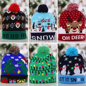 Cartoon Sneeuwpop Kerst LED Elk Deer Xmas Gebreide Caps Volwassen Kinderen met Baljaar Decoratie Kid Santa Led Hats