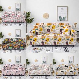 Cartoon Sofa Cover All-inclusive Slipcovers Cute Cat Animal Seat Couch S Sectional Corner L voor Woonkamer 211116