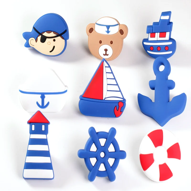 Cartoon Soft Rubber Cabinet Handles Nautical Series Knobs Style Children Room Drawer Door Pulls Furniture Hardware