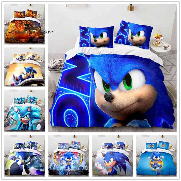 Dessin animé Sonic housse de couette taie d'oreiller garçon enfant ado fille literie couvre ensemble roi reine double couette ensembles