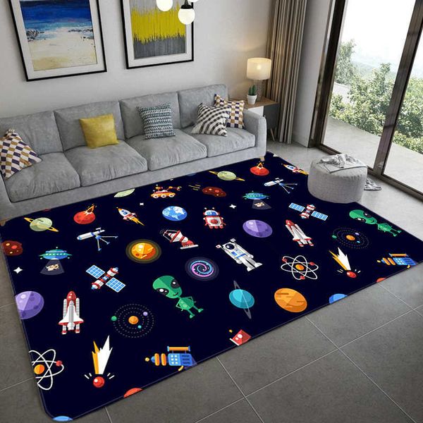 Dessin animé espace univers planète tapis pour enfants doux flanelle enfants tapis de jeu garçons fille chambre chambre chevet tapis de sol 210626