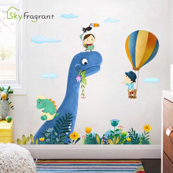 Autocollant de dessin animé pour enfants, mur de chevet, mignon, animal dinosaure, décoration de maison pour chambre de garçons