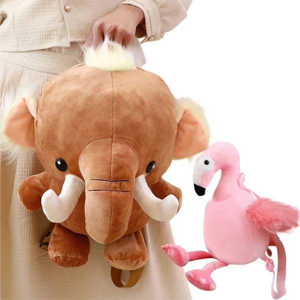 Dessin animé animaux en peluche rose flamant éléphant sac à dos Super doux sac filles garçons anniversaire année cadeaux décor à la maison 240314