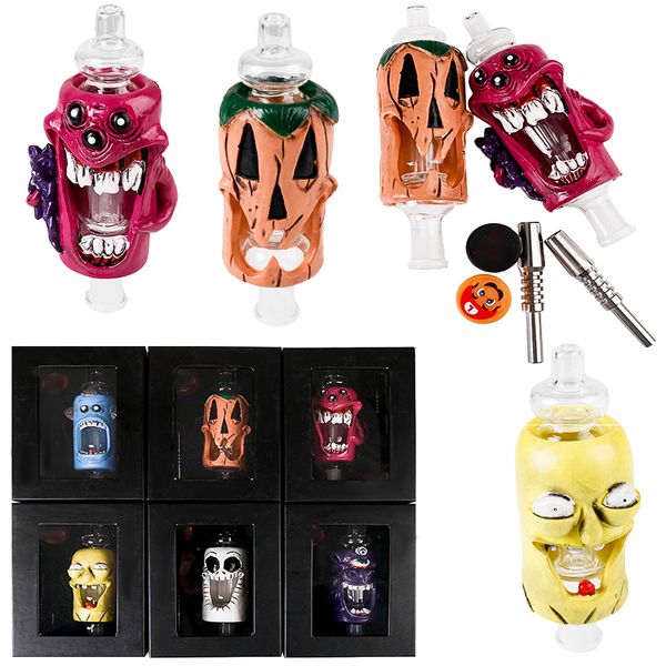 Estilo de dibujos animados Nector Collector Pipas para fumar Mini Hookahs Glass Bong Nector Collectors NC Kits Oil Dab Rigs con titanio Nails Caja al por menor