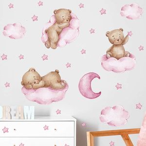 Cartoon teddybeer maanstickers voor kinderen kinderdagverblijf decor sticker wallpaper boy girls slaapkamer babykamer muurstickers l2405