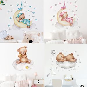 Dessin animé ours en peluche lune Stickers muraux pour chambre d'enfants bébé pépinière décor autocollant papier peint garçon filles chambre bébé chambre Stickers muraux