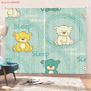 Cartoon Teddy Blackout Window Treatments 2 Panel Gordijn Kinder Slaapkamer Decor voor Woonkamer Print Drapes