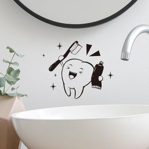 Cartoon Tandenpoetsen Patroon Muursticker Voor Kinderen Badkamer Decoratie Muurschildering Zelfklevende Home Decor Wastafel Spiegel Decals