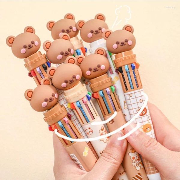 Dibujos animados de diez colores Pen Bear Multicolor Ball Lindo Stationery Supplies Student