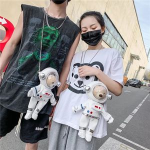Bolso de hombro para mujer con astronauta tridimensional de dibujos animados, bolso de marca, muñeca, cadena de oso espacial, bolso cruzado para mujer 240226