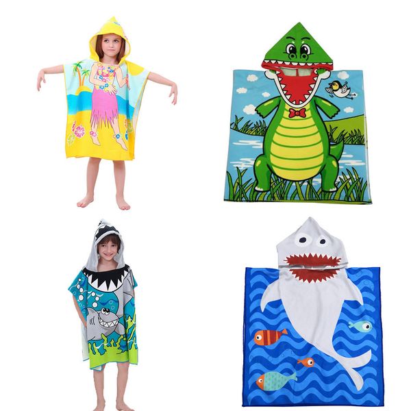 Cartoon Toddler Hooded Polyester Plage Serviette De Bain Doux Mignon Swim Pool Coverup Poncho Cape Pour Enfants Enfants Peignoir 120x76cm Y200429