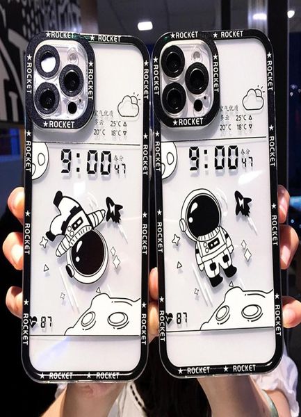 Coque de téléphone d'astronaute transparente, étui pare-chocs arrière mignon pour iPhone 11 12 13 Pro Max XS X XR 7 8 Plus SE 2020 6970376