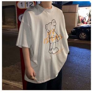 Cartoon trendy merk korte mouwen t-shirt voor mannen, los passende Koreaanse versie van ins, trendy harajuku-stijl hiphopkleding in hiphop