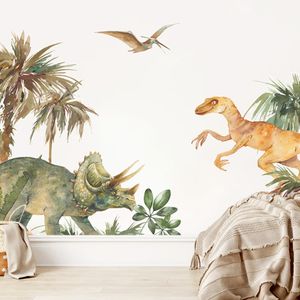 Cartoon Triceratops Dinosaur Park Aquarel Muursticker Voor Kinderkamer Jongen Kamer Decoratie Kinderspeelkamer Home Decor