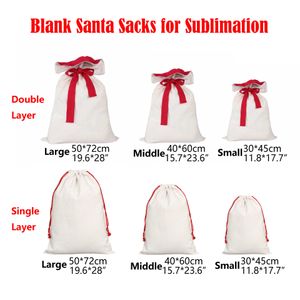 Sublimación de doble capa de Navidad Sacos de Papá Noel en blanco DIY Bolsa con cordón personalizada Bolsillo de regalo Transferencia de calor Decoraciones navideñas