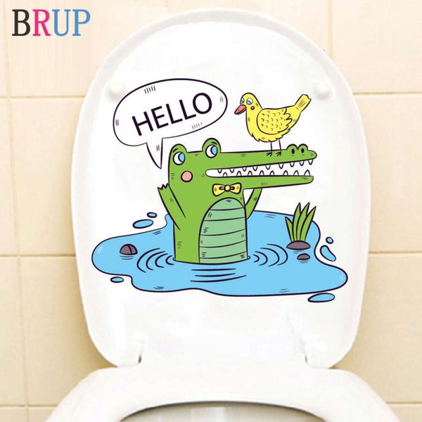 Dessin animé des toilettes animales autocollants amicaux pieuts crocodiles de poisson mural autocollants de mode décor pour la salle de bain imperméable