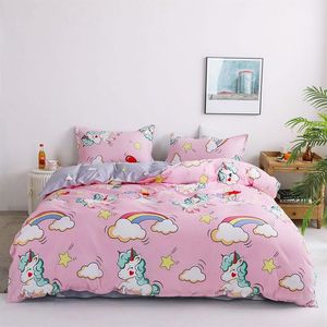 Unicórnio dos desenhos animados crianças conjunto de roupa cama macio confortável macio capa fronha folha meninas conjunto cama para adultos lj292u
