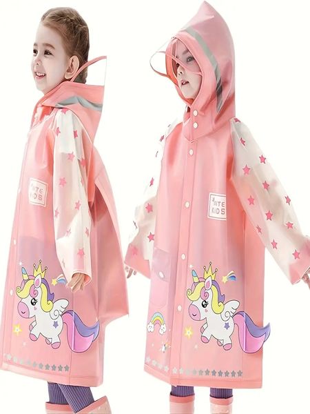 Imperméable graphique licorne de dessin animé pour filles, imperméable à capuche mignon pour cadeau