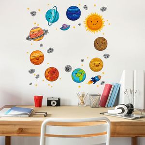 Dessin animé univers planète Sticker Mural chambres d'enfants salles d'étude chambre décorations papier peint Mural maison Art Stickers pépinière autocollants