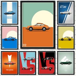 Cartoon Vintage Cars Canvas Pinting Poster Racing Car AE86 GT3 Arte de pared Decoración Pintando la sala de pared de la pared de la pared de la pared del dormitorio del dormitorio del regalo del amigo para un amigo sin marco