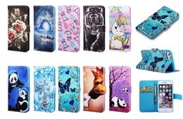 Cartoon Portemonnee Lederen Stand Flip Flower Cat Panda Butterfly Case voor iPhone 11 Pro max 6 7 8 Plus X XS MAX XR Samsung S20 Plus Ultra S10