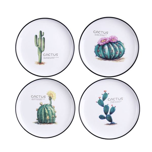 Cactus assiettes à dîner 8 pouces porcelaine ronde haut bord plats pour Steak Dessert Pizza dessin animé aquarelle fête de mariage vaisselle