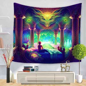 Cartoon aquarel schilderij doek psychedelische tapijtwerk muur opknoping polyester dunne bank deken kunst muur tapijten yoga sjaal mat 210609