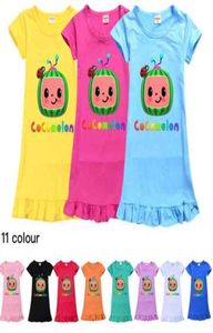 Dessin animé pastèque imprimé mignon filles robe enfants multicolore à manches courtes chemise de nuit bonbons maison robes jupe pyjamas enfants Clo2875788