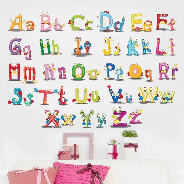 Dessin animé jungle sauvage 26 lettres Alphabet Animal Stickers pour les chambres pour enfants Décoration maison Enfants Affiche de l'affiche Murale 240426