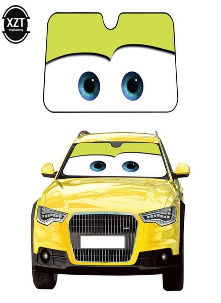 Visière de pare-brise chauffante en feuille de dessin animé, 4 couleurs, grands yeux Pixar 130x70cm, visière de fenêtre avant de voiture, protection solaire 8377589