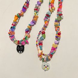 Dessin animé Y2K Millennium Spicy Girls Collier de perles colorées pour femmes avec chaîne de collier arc-en-ciel de sens de conception avancée KPOP Neckchain