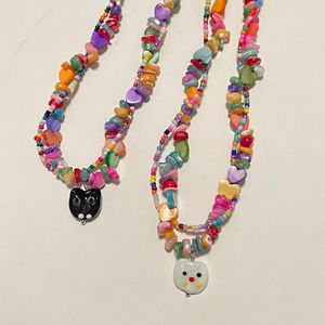 Dibujos animados Y2K Millennium Spicy Girls Collar de cuentas colorido para mujeres con diseño avanzado Sense Rainbow Collar Chain KPOP Neckchain