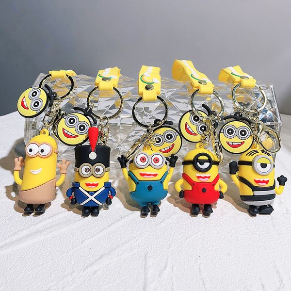 Porte-clés pendentif poupée jaune de dessin animé, en caoutchouc souple PVC, pendentif de voiture, sac d'école en Silicone, cadeau d'anniversaire