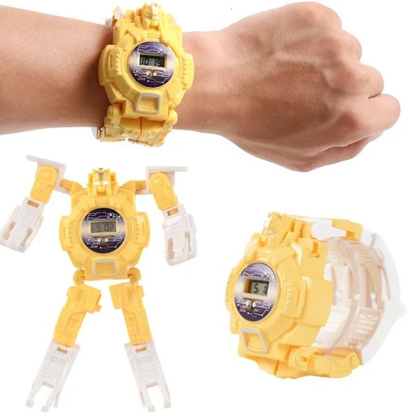 Dibujos animados Reloj para niños Robot de deformación Reloj luminoso LED 3d Reloj modelo para niños Perfecto para cumpleaños infantiles 240115