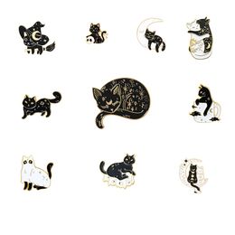 Tekenfilms schattige mystieke slapende kat broche pins email metalen badges revers pin broches jassen jassen mode sieraden accessoires