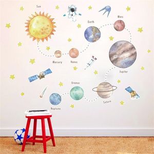 Autocollants muraux planète espace dessins animés, pour chambre d'enfants, graffitis pour porte, salon chambre à coucher, décoration murale, art mural