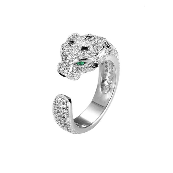 Carttiers Anillo Joyería de diseñador Mujer Calidad original Diamante Anillo de plata de ley 925 con letras de leopardo Guepardo esmeralda con incrustaciones con anillo de apertura