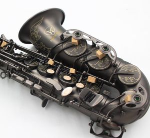 Fleurs sculptées à la main Saxophone nickelé noir Alto Instruments de musique en laiton Eb Tune Sax avec étui et gants d'embout